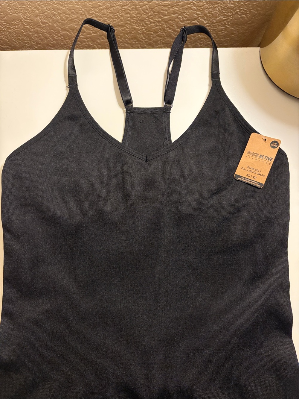 VS Pink Active Seamless Black V-Neck Full length Onesie